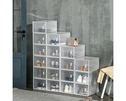 Pugsdrly Modulair rekkensysteem met 18 vakken insteekrek 25 cm x 35 cm x 19 cm transparant