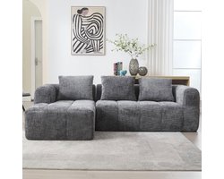 Pugsdrly Modulaire bank, L-bank, 3-zitsbank, geen montage nodig, chenille bank met chaise longue en armleuningen, 3 kussens, zijvak voor afstandsbediening, grijs