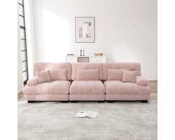Pugsdrly Modulaire hoekbank met 3 zitplaatsen en diepe zitting, comfortabel gestoffeerde slaapbank in chenille voor woonkamer, appartement, studio, kantoor, roze chenille
