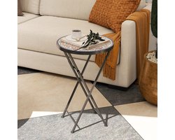 Pugsdrly Mozaïek tuintafel, opvouwbare ronde terrastafel met metalen frame en keramisch tafelblad, mozaïekpatroon, veelkleurig
