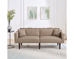 Pugsdrly [Multifunctionele slaapbank 2-in-1] Tweepersoonsbank, bank met chaise longue, onafhankelijk verstelbare dubbele rugleuningen, metalen versieringen, katoen en linnen, schuim met hoge dichtheid