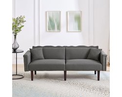 Pugsdrly [Multifunctionele slaapbank 2-in-1] Tweezitsbank, bank met chaise longue, onafhankelijk verstelbare rugleuningen, metalen versieringen, katoen en linnen bekleding, schuim met hoge dichtheid