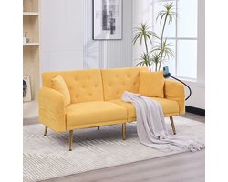 Pugsdrly Multifunctionele slaapbank voor twee personen met verstelbare rugleuning, twee USB-poorten, houder voor mobiele telefoon, zijvak, metalen poten – een moderne opklapbare bank die kan dienen als zitplaats of extra bed.