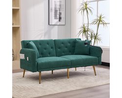 Pugsdrly Multifunctionele slaapbank voor twee personen met verstelbare rugleuning, twee USB-poorten, houder voor mobiele telefoon, zijvak, metalen poten – een moderne opvouwbare bank die kan dienen als zitplaats of extra bed.