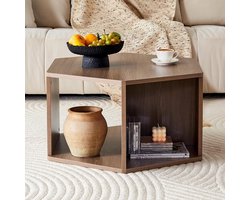 Pugsdrly Multifunctionele zeshoekige salontafel (79 x 69,4 x 40 cm) – Modern ontwerp, eenvoudig te monteren voor veelzijdige ruimtes, biedt extra opbergmogelijkheden