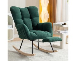 Pugsdrly Nieuwe moderne schommelstoel met vulling en teddy-stof, met uitschuifbare voetsteun, groen