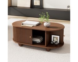 Pugsdrly - Notenhouten Salontafel - 360° Schuifdeur met Opbergruimte - Multifunctioneel & Stabiele 4-Pootconstructie - 100x50x40 cm