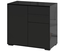 Pugsdrly Opbergkast met 2 lades 2 deuren met kantelbeveiliging voor woonkamer slaapkamer 79 x 36 x 74 cm zwart