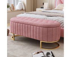 Pugsdrly Opbergkoffer en voetenbank 120 x 40 cm, gestoffeerde voetenbank met opbergruimte, bankbank, fluweel roze