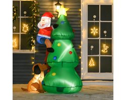 Pugsdrly Opblaasbare kerstboom, kerstdecoratie, 1,8 m, incl. ventilator, 123 cm x 85 cm x 180 cm, groen + rood