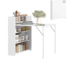Pugsdrly Opklapbare eettafel, geschikt voor kleine ruimtes, met 4 discrete planken, opvouwbare keukentafel, anti-kantelfunctie, wit