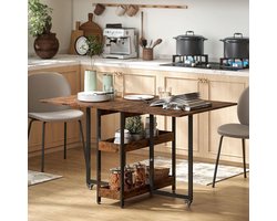 Pugsdrly - Opklapbare eettafel - Industriële stijl - Voor maximaal 4 personen - Open planken - Metaal en spaanplaat - Bruin - Zonder stoelen