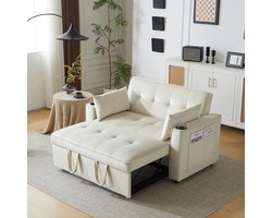 Pugsdrly Opklapbare slaapbank, multifunctionele bank met slaapfunctie, slaapbank met bekerhouder en kussens, geschikt voor woonkamer, slaapkamer, thuisbioscoopappartement