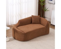 Pugsdrly Opvouwbare bank, gebogen chaise longue voor binnen, moderne chenille tweezitsbank met diepe zitting en 1 kussen, slaapbank voor woonkamer, slaapkamer en appartement – karamel