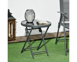 Pugsdrly Opvouwbare bijzettafel, opvouwbare buitentafel, met tafelblad van gehard glas, voor op het terras, 45 x 45 x 50 cm, zwart