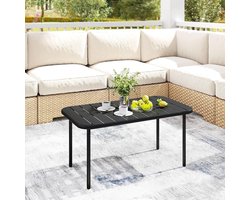Pugsdrly Outdoor salontafel, weerbestendige rechthoekige metalen terrastafel met lamellenblad voor buiten