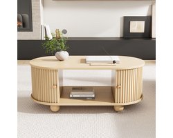 Pugsdrly Ovaal salontafel met opbergruimte en schuifdeuren, multifunctioneel meubel dat weinig ruimte inneemt, houtkleur
