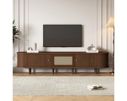 Pugsdrly Ovaal tv-meubel in donker notenhout, rotan design - 180 cm, MDF-design, verstelbare poten, draagvermogen 30 kg