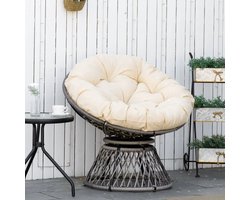 Pugsdrly papasanstoel, mandstoel, zitkussen, kunstrotan, draaibaar, metalen frame, 87 x 97 x 86 cm, beige