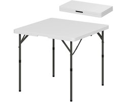 Pugsdrly Picknicktafel, opvouwbare campingtafel, in twee hoogtes verstelbaar, voor tuinfeesten, kamperen, kunststof, metaal, wit