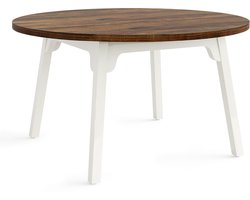 Pugsdrly Ronde eettafel voor 4-6 personen, 120 x 75 cm (diameter x H), ronde eettafel met massief houten poten, moderne houten tafel voor eetkamer, appartement, bruin en wit (bruin A)