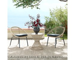 Pugsdrly Salontafel Bijzettafel Boho-design, glazen blad, PE-rotan, 45 cm x 45 cm x 52 cm, naturel