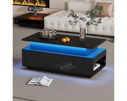 Pugsdrly Salontafel in hoogte verstelbare salontafel met verborgen opbergruimte en lade, 96*45*40 cm Glanzende salontafel, LED-salontafel, geschikt voor kantoor, studie, feestjes, zwart