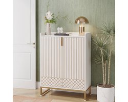 Pugsdrly Schoenenkast met 2 deuren, 73 x 35 x 105 cm, schoenenrek, schoenenkast voor 25 paar, witte schoenenkast met goudkleurig metalen frame, smalle schoenenkast, halmeubel, schoenenkast voor de gang, wit