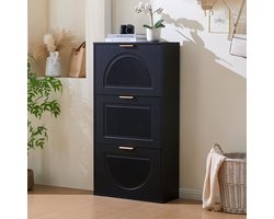 Pugsdrly schoenenrek smal met 3 kleppen, schoenenkast, schoenenkast schoenenkast voor hal woonkamer, zwart