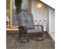 Pugsdrly Schommelstoel met knopenbekleding PE-rotan staal bruin + grijs