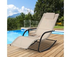 Pugsdrly Schommelstoel schommelstoel tuinstoel schommelbed metaal mesh beige 150 x 62 x 88 cm