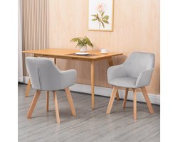 Pugsdrly set van 2 stoelen, eetkamerstoelen, fluweellook, houten poten, 54 cm x 57 cm x 80 cm, grijs + naturel