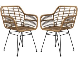 Pugsdrly Set van 2 stoelen in boho-stijl, keukenstoelen, PE-rotan, 56 x 60 x 79 cm, naturel + zwart