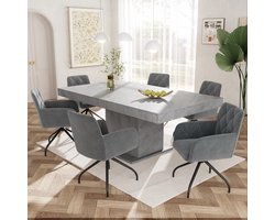 Pugsdrly Set van 6 360° draaibare eetkamerstoelen met ruitpatroon, gestoffeerde fauteuil met 4 metalen poten, moderne loungestoel, woonkamerstoel voor slaapkamer, werkkamer, lendensteun, fluweel, antraciet