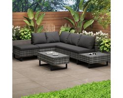 Pugsdrly Set van gevlochten kunststof tuinset loungeset tuinset voor 4-5 personen lounge met hoekbank, tafel en kussens met afneembare en wasbare hoes in grijs