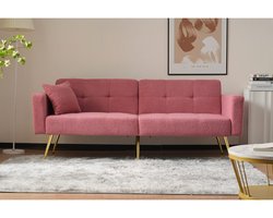 Pugsdrly Slaapbank met bedfunctie, verstelbare hoek, gouden poten, met kussens en opbergzakken aan de zijkant