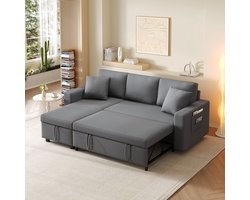 Pugsdrly - Slaapbank met slaapfunctie - L-bank - met chaise longue - met opbergruimte - voor woonkamer - verwisselbare chaise longue links en rechts - grijs