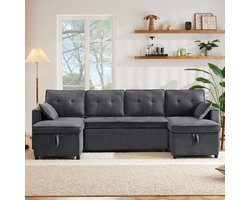 Pugsdrly Slaapbank, U-vormige bank, gestoffeerde bank, katoen en linnen bekleding, met bekerhouders, twee opbergvakken, geschikt voor gezinnen, de woonkamer en andere ruimtes