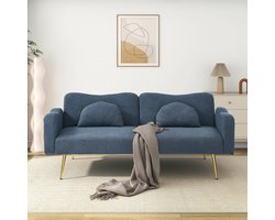 Pugsdrly [Slaapfunctie] Tweepersoons slaapbank - Moderne tweezitsbank met verstelbare rugleuning + gouden metalen poten, geïntegreerde slaapfunctie. Multifunctioneel 2-in-1 meubel.