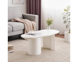 Pugsdrly Stabiele en duurzame 100 cm lange witte onregelmatige salontafel - hoogwaardig MDF, gelakt oppervlak, zacht aanvoelend, onregelmatig en elegant gebogen tafelblad
