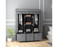 Pugsdrly Stoffen kast van vlies vouwkast incl. 3 laden 125 cm x 43 cm x 162.5 cm grijs