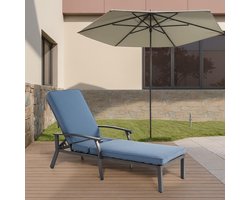 Pugsdrly Terrasligstoel met kussen van katoen, verstelbaar Roestvrij zwembadligstoel, waterdicht blauw kussen (1 stuk)