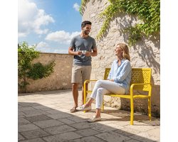 Pugsdrly Tuinbank 2-zits, weerbestendige metalen buitenbank met roestbestendige rugleuning, geometrisch, tot 240 kg