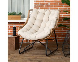 Pugsdrly Tuinlounge, rotanlook, buitenfauteuil, met kussen, metalen frame, 75 x 101 x 90 cm, naturel/kaki/zwart