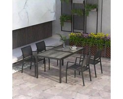 Pugsdrly Tuinmeubelset Tuinset, 1 tafel, 4 stoelen, 150 x 87 x 72 cm, Grijs