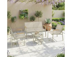 Pugsdrly Tuinmeubelset, weerbestendig, metalen zitgroep voor 4 personen, tuinlounge met 2-zitsbank, 2 fauteuils, bijzettafel, groen