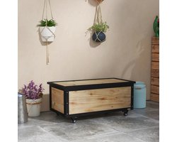 Pugsdrly Tuinopbergbox, 121 liter, 2 wielen, weerbestendig, metalen scharnieren, natuurlijk hout, 100x50x43 cm