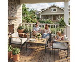 Pugsdrly Tuinsets aluminium zitgroep voor 4 personen waterafstotend extra diep met 2-zitsbank 2 fauteuils bijzettafel