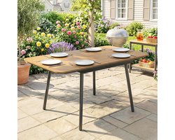 Pugsdrly Tuintafel 140 x 80 cm voor 6 personen, roestbestendig, eettafel voor buiten met WPC-tafelblad, verstelbare poten, teak