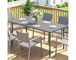Pugsdrly Tuintafel 165 x 80 cm voor 6 personen Eettafel met lamellenblad, stalen frame, rechthoekig，Zonder stoel